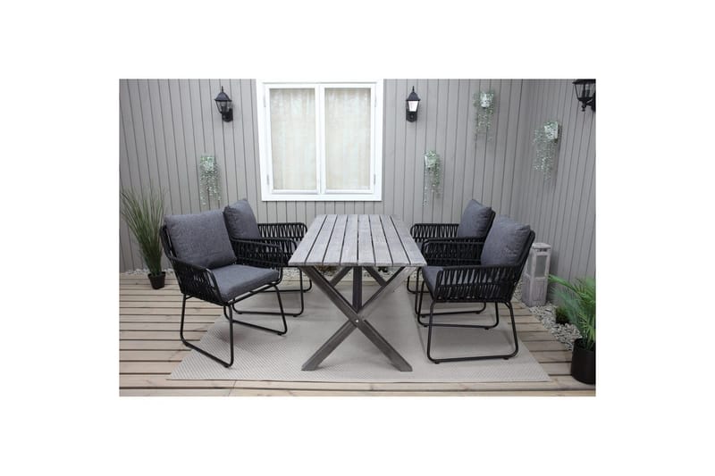 Utendørs møbelgruppe 150 cm bord & 4 Levanto grå stoler Grå - Grå - Hagemøbler & utemiljø - Hagegruppe - Spisegrupper hage