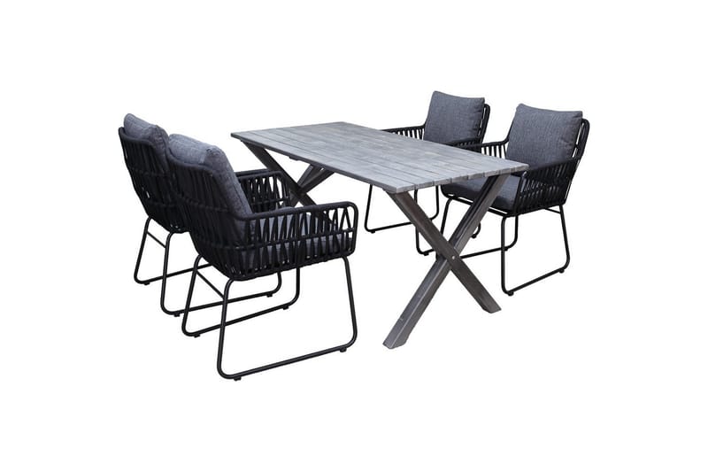 Utendørs møbelgruppe 150 cm bord & 4 Levanto grå stoler Grå - Grå - Hagemøbler & utemiljø - Hagegruppe - Spisegrupper hage