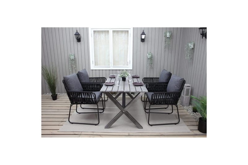 Utendørs møbelgruppe 150 cm bord & 4 Levanto grå stoler Grå - Grå - Hagemøbler & utemiljø - Hagegruppe - Spisegrupper hage