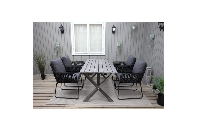 Utendørs møbelgruppe 150 cm bord & 4 Levanto grå stoler Grå - Grå - Hagemøbler & utemiljø - Hagegruppe - Spisegrupper hage