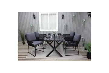 Utendørs møbelgruppe 150 cm bord & 4 Levanto grå stoler Svart - Svart - Hagemøbler & utemiljø - Hagegruppe - Spisegrupper hage