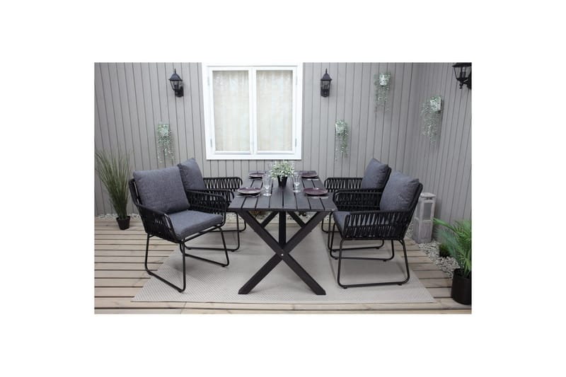 Utendørs møbelgruppe 150 cm bord & 4 Levanto grå stoler Svart - Svart - Hagemøbler & utemiljø - Hagegruppe - Spisegrupper hage