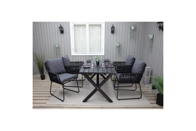 Utendørs møbelgruppe 150 cm bord & 4 Levanto grå stoler Svart - Svart - Hagemøbler & utemiljø - Hagegruppe - Spisegrupper hage