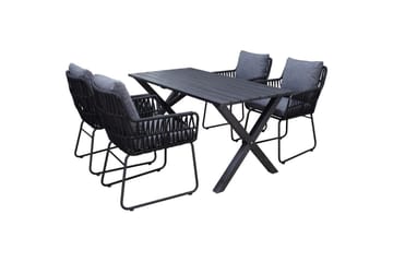 Utendørs møbelgruppe 150 cm bord & 4 Levanto grå stoler Svart