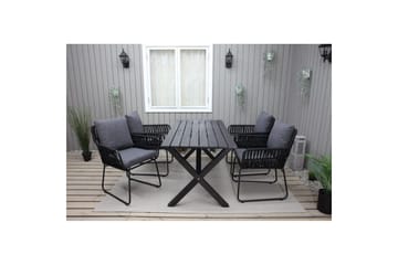 Utendørs møbelgruppe 150 cm bord & 4 Levanto grå stoler Svart - Svart - Hagemøbler & utemiljø - Hagegruppe - Spisegrupper hage