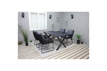 Utendørs møbelgruppe 150 cm bord & 4 Levanto grå stoler Svart - Svart - Hagemøbler & utemiljø - Hagegruppe - Spisegrupper hage