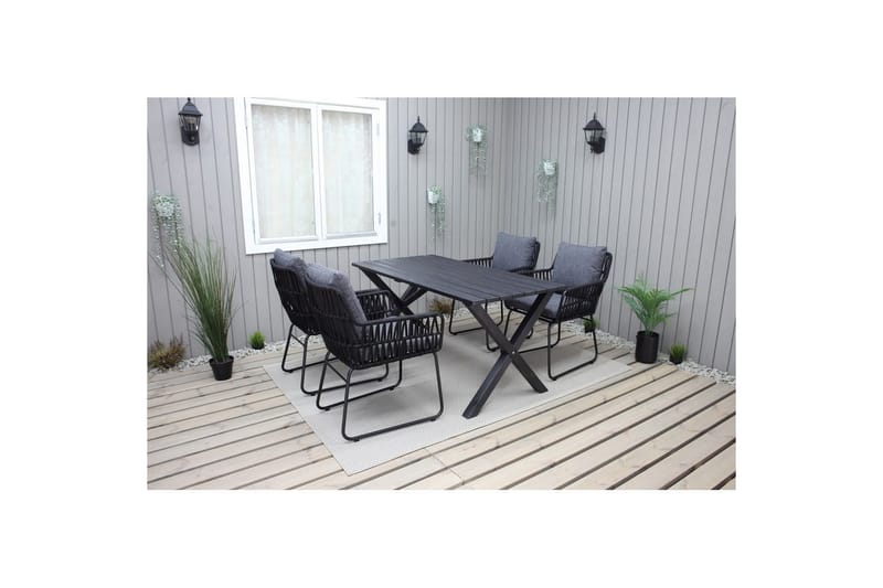 Utendørs møbelgruppe 150 cm bord & 4 Levanto grå stoler Svart - Svart - Hagemøbler & utemiljø - Hagegruppe - Spisegrupper hage