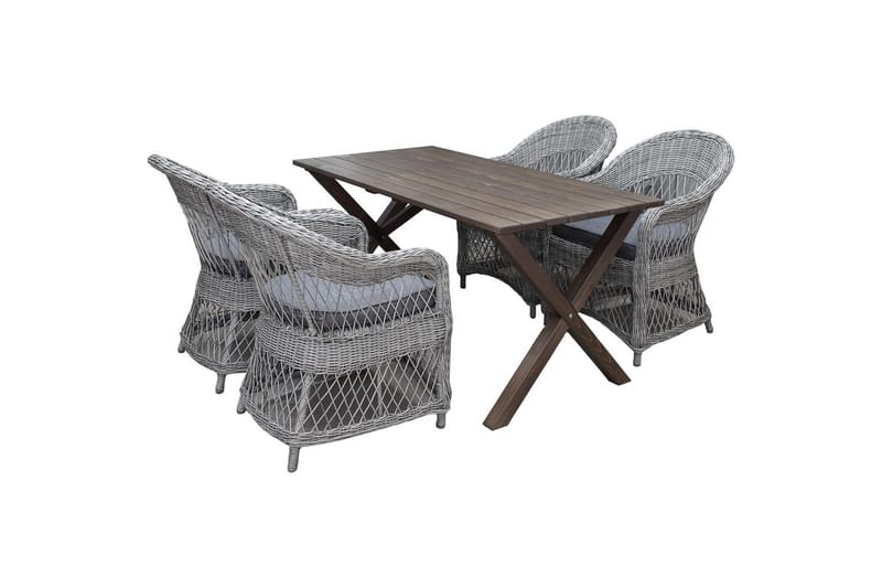 Utendørs møbelgruppe 150 cm bord & 4 Merida grå stoler Brun - Brun - Hagemøbler & utemiljø - Hagegruppe - Spisegrupper hage