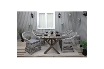 Utendørs møbelgruppe 150 cm bord & 4 Merida grå stoler Brun - Brun - Hagemøbler & utemiljø - Hagegruppe - Spisegrupper hage