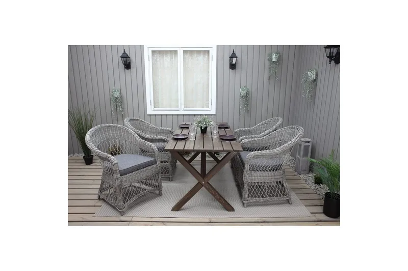 Utendørs møbelgruppe 150 cm bord & 4 Merida grå stoler Brun - Brun - Hagemøbler & utemiljø - Hagegruppe - Spisegrupper hage