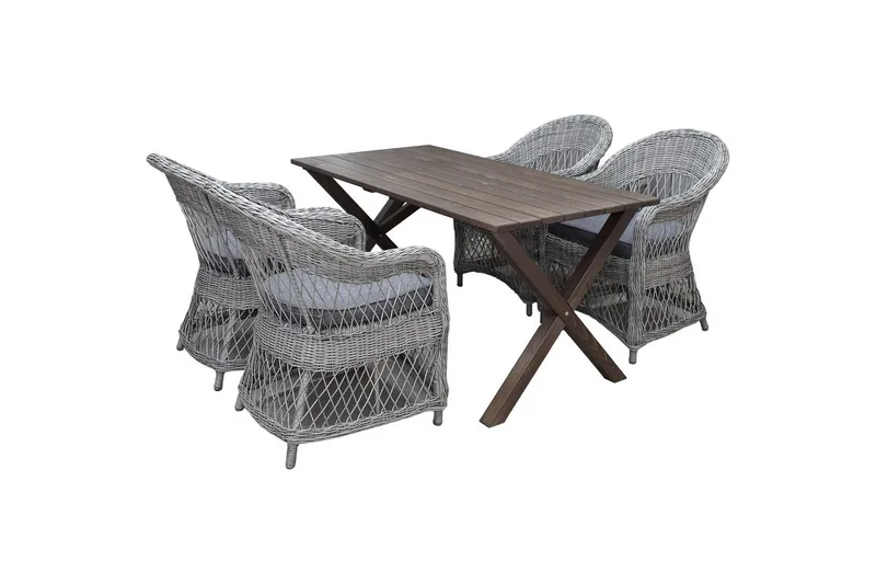 Utendørs møbelgruppe 150 cm bord & 4 Merida grå stoler Brun - Brun - Hagemøbler & utemiljø - Hagegruppe - Spisegrupper hage