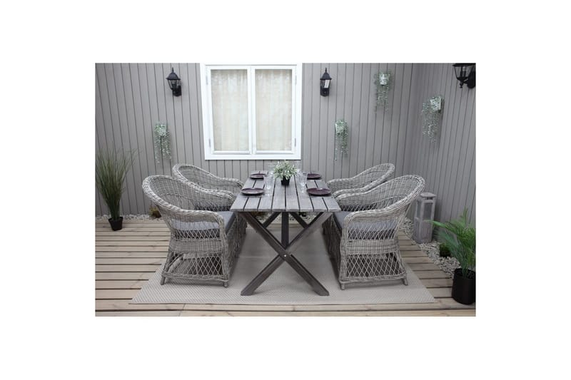 Utendørs møbelgruppe 150 cm bord & 4 Merida grå stoler Grå - Grå - Hagemøbler & utemiljø - Hagegruppe - Spisegrupper hage