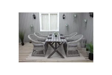 Utendørs møbelgruppe 150 cm bord & 4 Merida grå stoler Grå - Grå - Hagemøbler & utemiljø - Hagegruppe - Spisegrupper hage