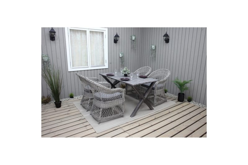 Utendørs møbelgruppe 150 cm bord & 4 Merida grå stoler Grå - Grå - Hagemøbler & utemiljø - Hagegruppe - Spisegrupper hage