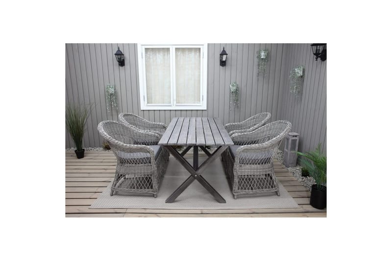 Utendørs møbelgruppe 150 cm bord & 4 Merida grå stoler Grå - Grå - Hagemøbler & utemiljø - Hagegruppe - Spisegrupper hage