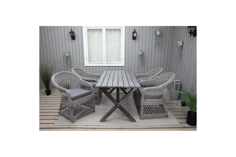 Utendørs møbelgruppe 150 cm bord & 4 Merida grå stoler Grå - Grå - Hagemøbler & utemiljø - Hagegruppe - Spisegrupper hage