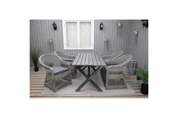 Utendørs møbelgruppe 150 cm bord & 4 Merida grå stoler Grå - Grå - Hagemøbler & utemiljø - Hagegruppe - Spisegrupper hage