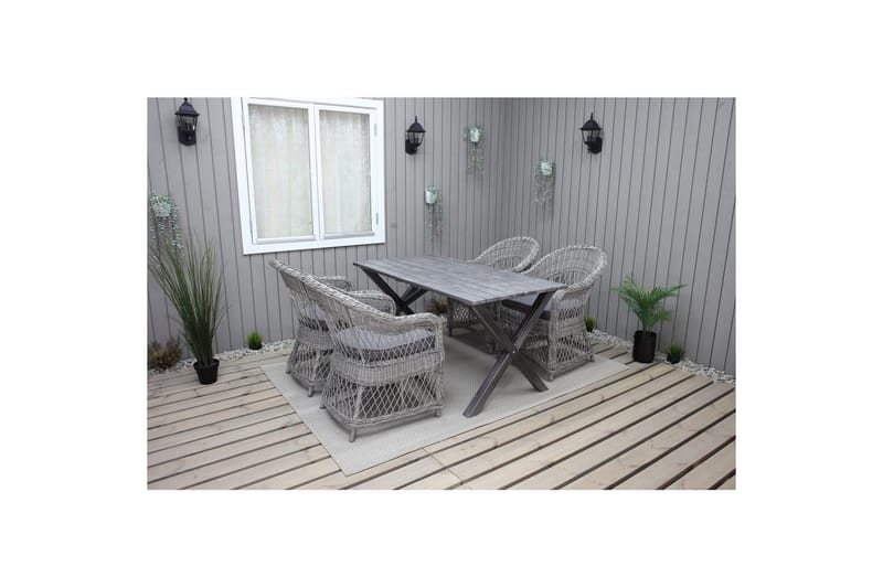 Utendørs møbelgruppe 150 cm bord & 4 Merida grå stoler Grå - Grå - Hagemøbler & utemiljø - Hagegruppe - Spisegrupper hage