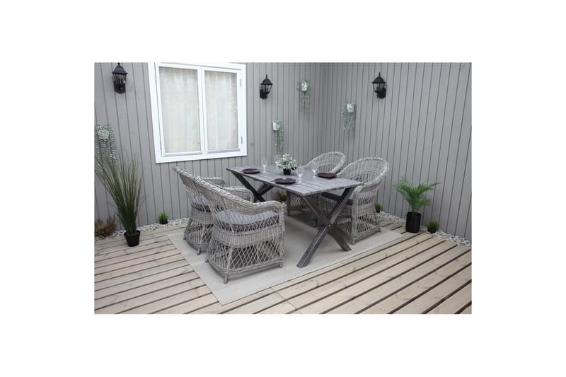 Utendørs møbelgruppe 150 cm bord & 4 Merida grå stoler Grå - Grå - Hagemøbler & utemiljø - Hagegruppe - Spisegrupper hage