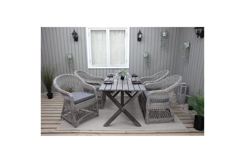 Utendørs møbelgruppe 150 cm bord & 4 Merida grå stoler Grå - Grå - Hagemøbler & utemiljø - Hagegruppe - Spisegrupper hage