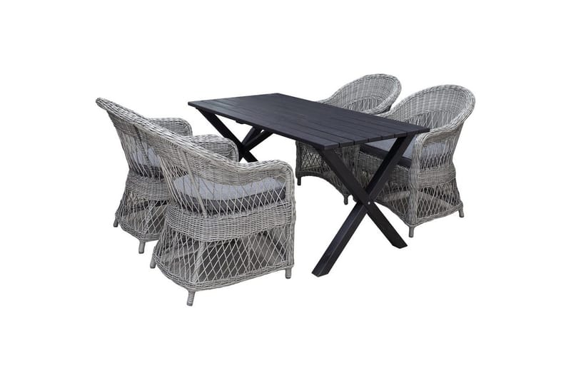Utendørs møbelgruppe 150 cm bord & 4 Merida grå stoler Svart, Svart