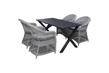 Utendørs møbelgruppe 150 cm bord & 4 Merida grå stoler Svart