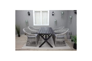 Utendørs møbelgruppe 150 cm bord & 4 Merida grå stoler Svart - Svart - Hagemøbler & utemiljø - Hagegruppe - Spisegrupper hage