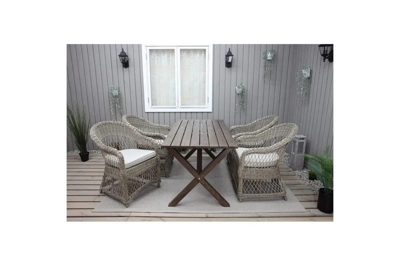 Utendørs møbelgruppe 150 cm bord & 4 Merida naturlig stoler Brun - Brun - Hagemøbler & utemiljø - Hagegruppe - Spisegrupper hage