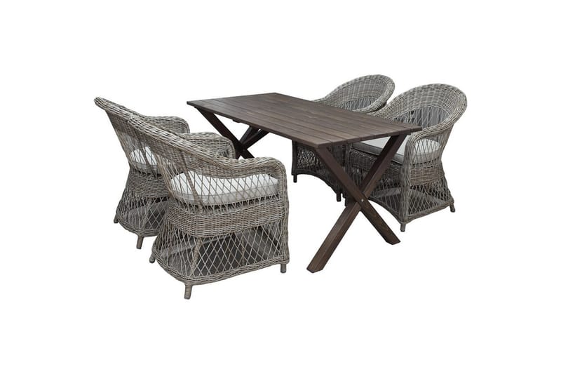 Utendørs møbelgruppe 150 cm bord & 4 Merida naturlig stoler Brun - Brun - Hagemøbler & utemiljø - Hagegruppe - Spisegrupper hage