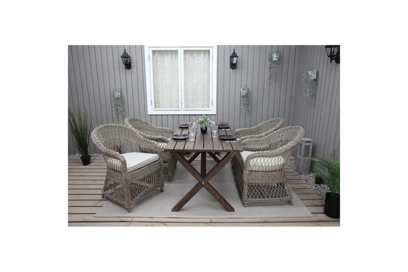 Utendørs møbelgruppe 150 cm bord & 4 Merida naturlig stoler Brun - Brun - Hagemøbler & utemiljø - Hagegruppe - Spisegrupper hage