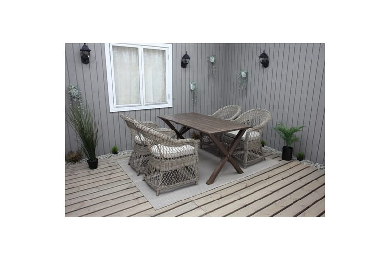 Utendørs møbelgruppe 150 cm bord & 4 Merida naturlig stoler Brun - Brun - Hagemøbler & utemiljø - Hagegruppe - Spisegrupper hage