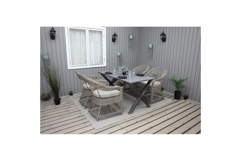 Utendørs møbelgruppe 150 cm bord & 4 Merida naturlig stoler Grå - Grå - Hagemøbler & utemiljø - Hagegruppe - Spisegrupper hage