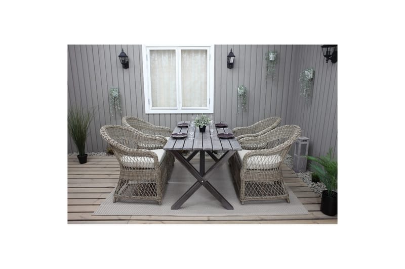 Utendørs møbelgruppe 150 cm bord & 4 Merida naturlig stoler Grå - Grå - Hagemøbler & utemiljø - Hagegruppe - Spisegrupper hage