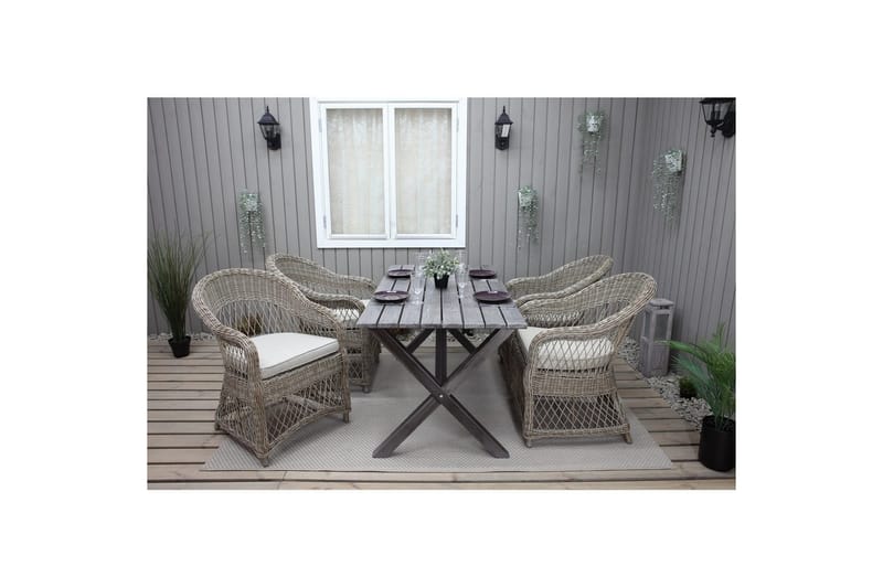 Utendørs møbelgruppe 150 cm bord & 4 Merida naturlig stoler Grå - Grå - Hagemøbler & utemiljø - Hagegruppe - Spisegrupper hage