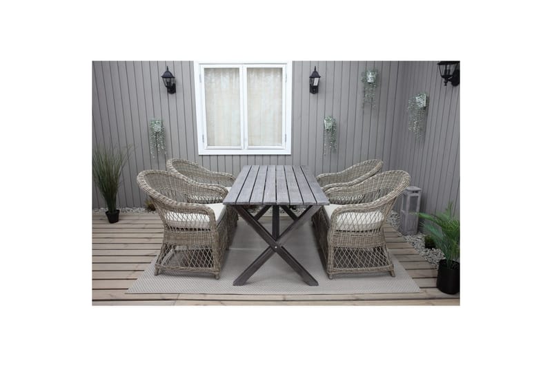 Utendørs møbelgruppe 150 cm bord & 4 Merida naturlig stoler Grå - Grå - Hagemøbler & utemiljø - Hagegruppe - Spisegrupper hage