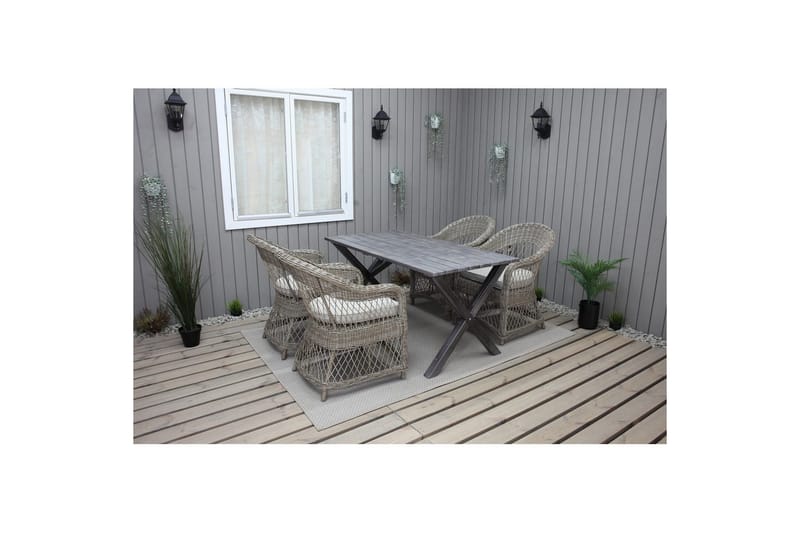 Utendørs møbelgruppe 150 cm bord & 4 Merida naturlig stoler Grå - Grå - Hagemøbler & utemiljø - Hagegruppe - Spisegrupper hage