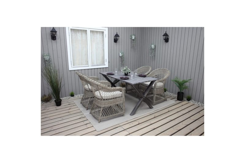 Utendørs møbelgruppe 150 cm bord & 4 Merida naturlig stoler Grå - Grå - Hagemøbler & utemiljø - Hagegruppe - Spisegrupper hage