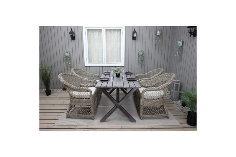 Utendørs møbelgruppe 150 cm bord & 4 Merida naturlig stoler Grå - Grå - Hagemøbler & utemiljø - Hagegruppe - Spisegrupper hage