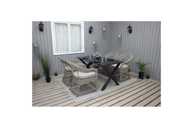 Utendørs møbelgruppe 150 cm bord & 4 Merida naturlig stoler Svart - Svart - Hagemøbler & utemiljø - Hagegruppe - Spisegrupper hage