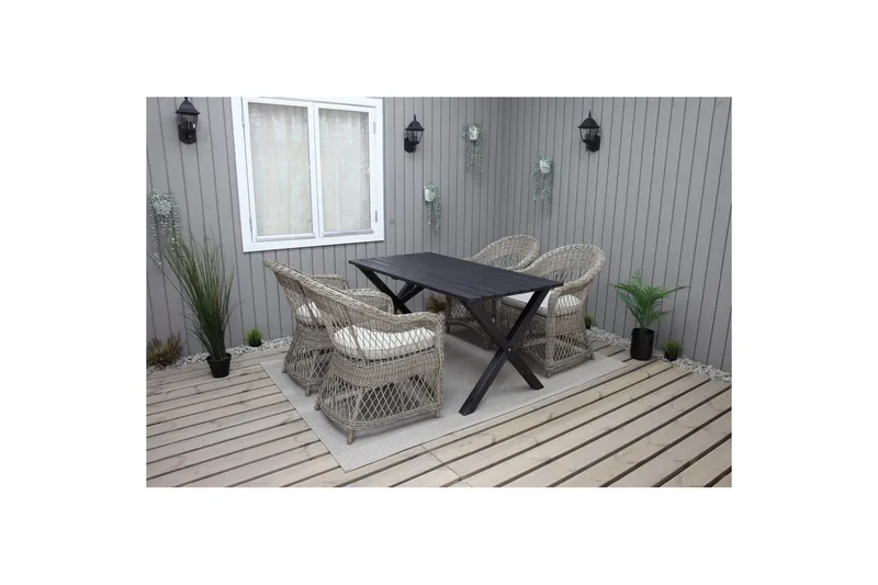 Utendørs møbelgruppe 150 cm bord & 4 Merida naturlig stoler Svart - Svart - Hagemøbler & utemiljø - Hagegruppe - Spisegrupper hage