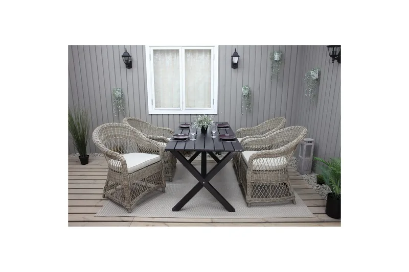 Utendørs møbelgruppe 150 cm bord & 4 Merida naturlig stoler Svart - Svart - Hagemøbler & utemiljø - Hagegruppe - Spisegrupper hage