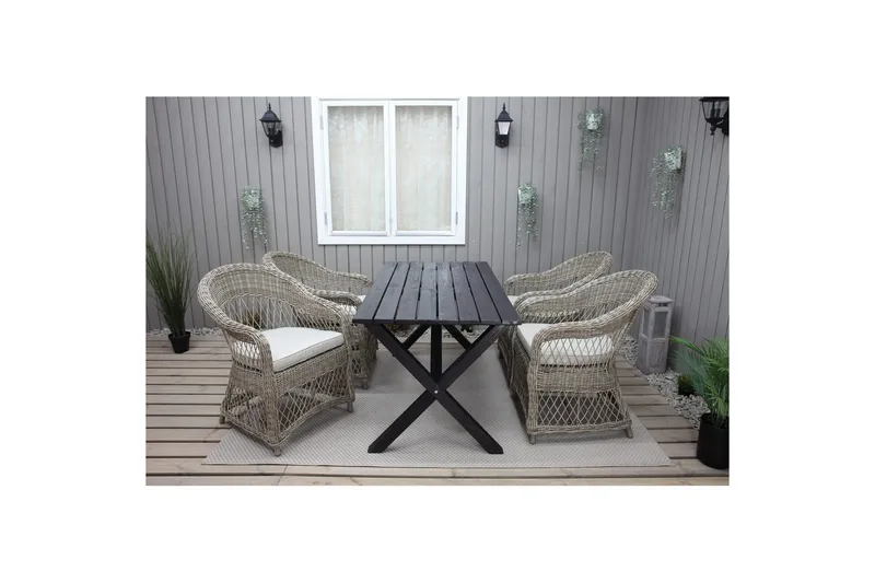Utendørs møbelgruppe 150 cm bord & 4 Merida naturlig stoler Svart - Svart - Hagemøbler & utemiljø - Hagegruppe - Spisegrupper hage