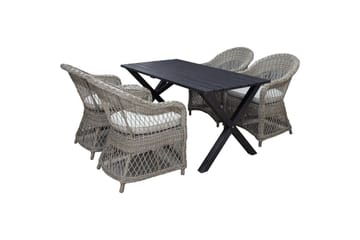 Utendørs møbelgruppe 150 cm bord & 4 Merida naturlig stoler Svart