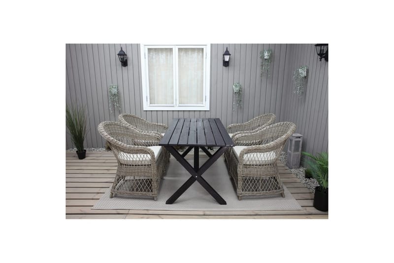 Utendørs møbelgruppe 150 cm bord & 4 Merida naturlig stoler Svart - Svart - Hagemøbler & utemiljø - Hagegruppe - Spisegrupper hage