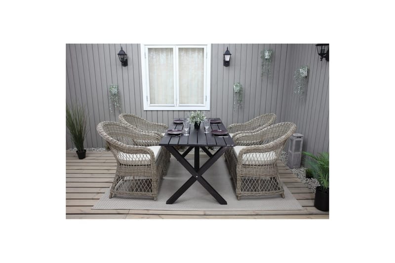 Utendørs møbelgruppe 150 cm bord & 4 Merida naturlig stoler Svart - Svart - Hagemøbler & utemiljø - Hagegruppe - Spisegrupper hage