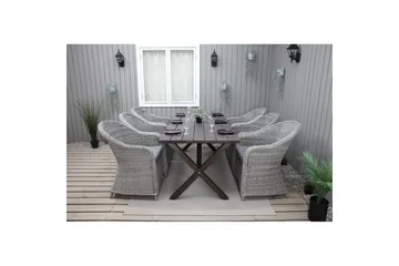 Utendørs møbelgruppe 190 cm Bord & 6 Belize grå stoler Brun - Brun - Hagemøbler & utemiljø - Hagegruppe - Spisegrupper hage