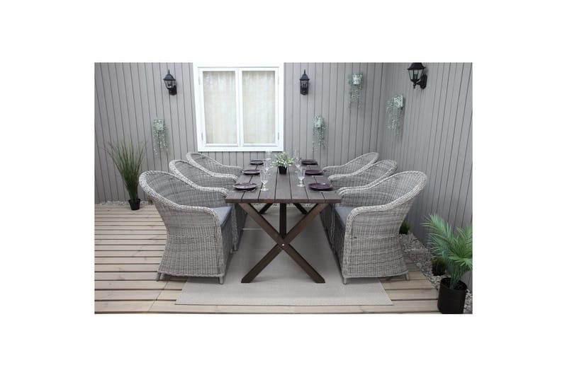Utendørs møbelgruppe 190 cm Bord & 6 Belize grå stoler Brun - Brun - Hagemøbler & utemiljø - Hagegruppe - Spisegrupper hage