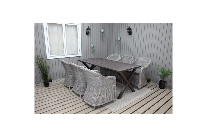 Utendørs møbelgruppe 190 cm Bord & 6 Belize grå stoler Brun - Brun - Hagemøbler & utemiljø - Hagegruppe - Spisegrupper hage