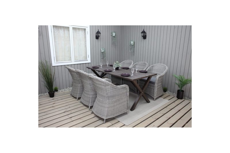 Utendørs møbelgruppe 190 cm Bord & 6 Belize grå stoler Brun - Brun - Hagemøbler & utemiljø - Hagegruppe - Spisegrupper hage