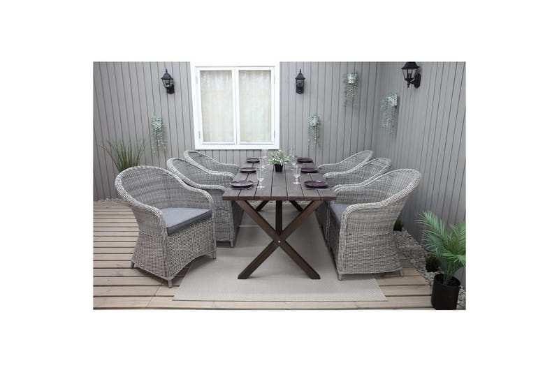 Utendørs møbelgruppe 190 cm Bord & 6 Belize grå stoler Brun - Brun - Hagemøbler & utemiljø - Hagegruppe - Spisegrupper hage